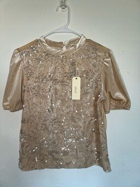 Greige Women's Beige Sequin Velvet Blouse
Short Sleeve Stretch Elegant size S/M